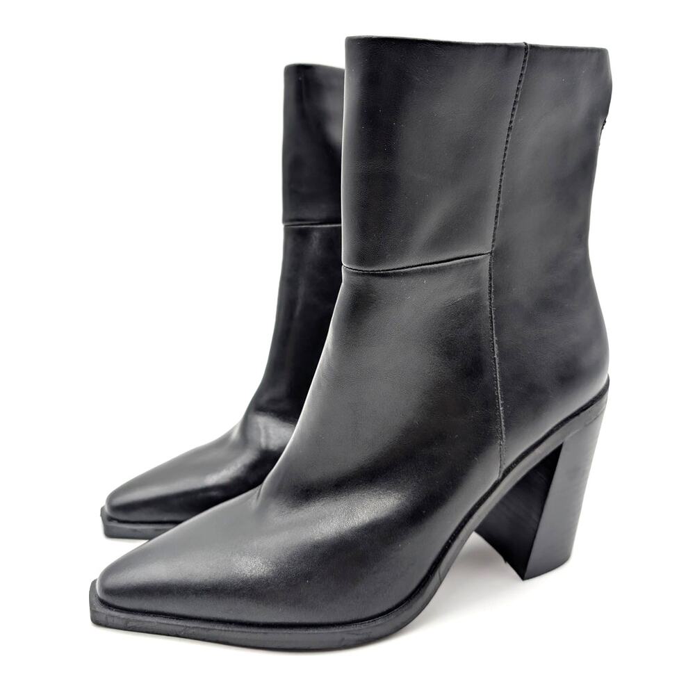 Steve Madden Silvee Leather Ankle Boots Side Zip Women's Black Size US7.5M EU38